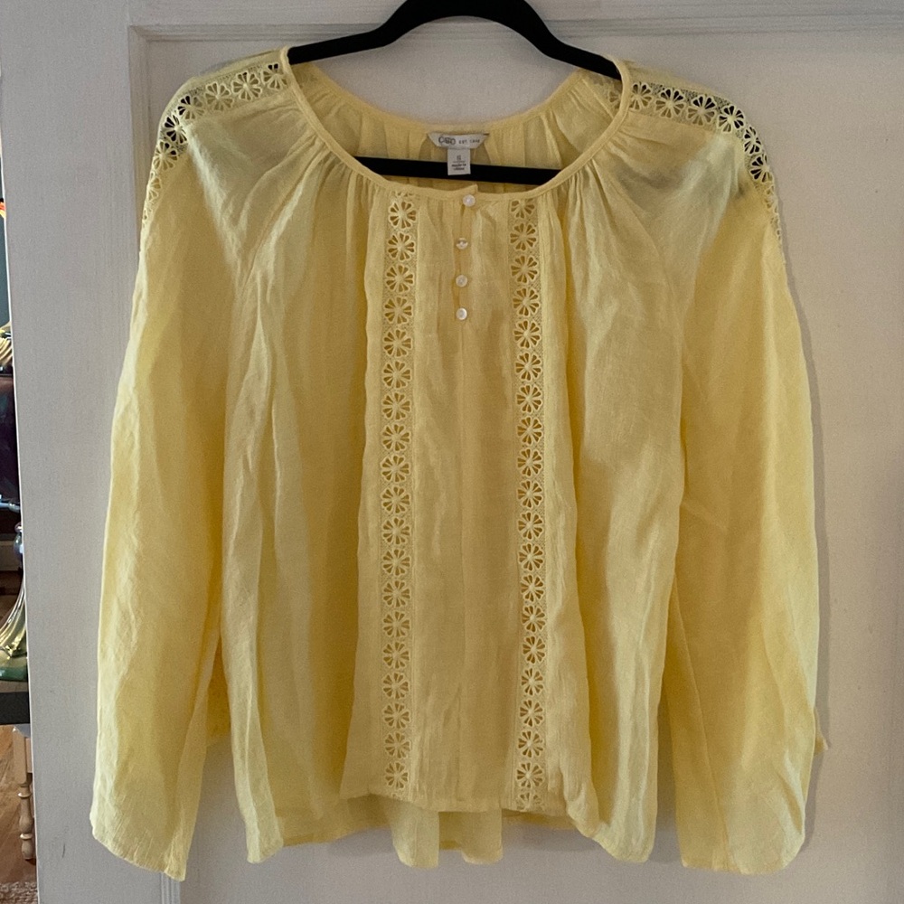 Cato Soft Yellow Blouse with Lace Accents